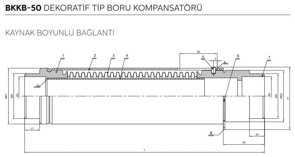 bkkb50 boru kompansatörü teknik çizimi